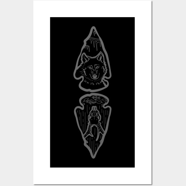 Arrowheads Wolf and Deer Skull "Hunter and Hunted" Wall Art by Boreal-Witch